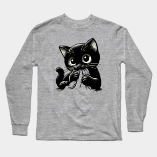 Cute Black Cat Biting Long Sleeve T-Shirt